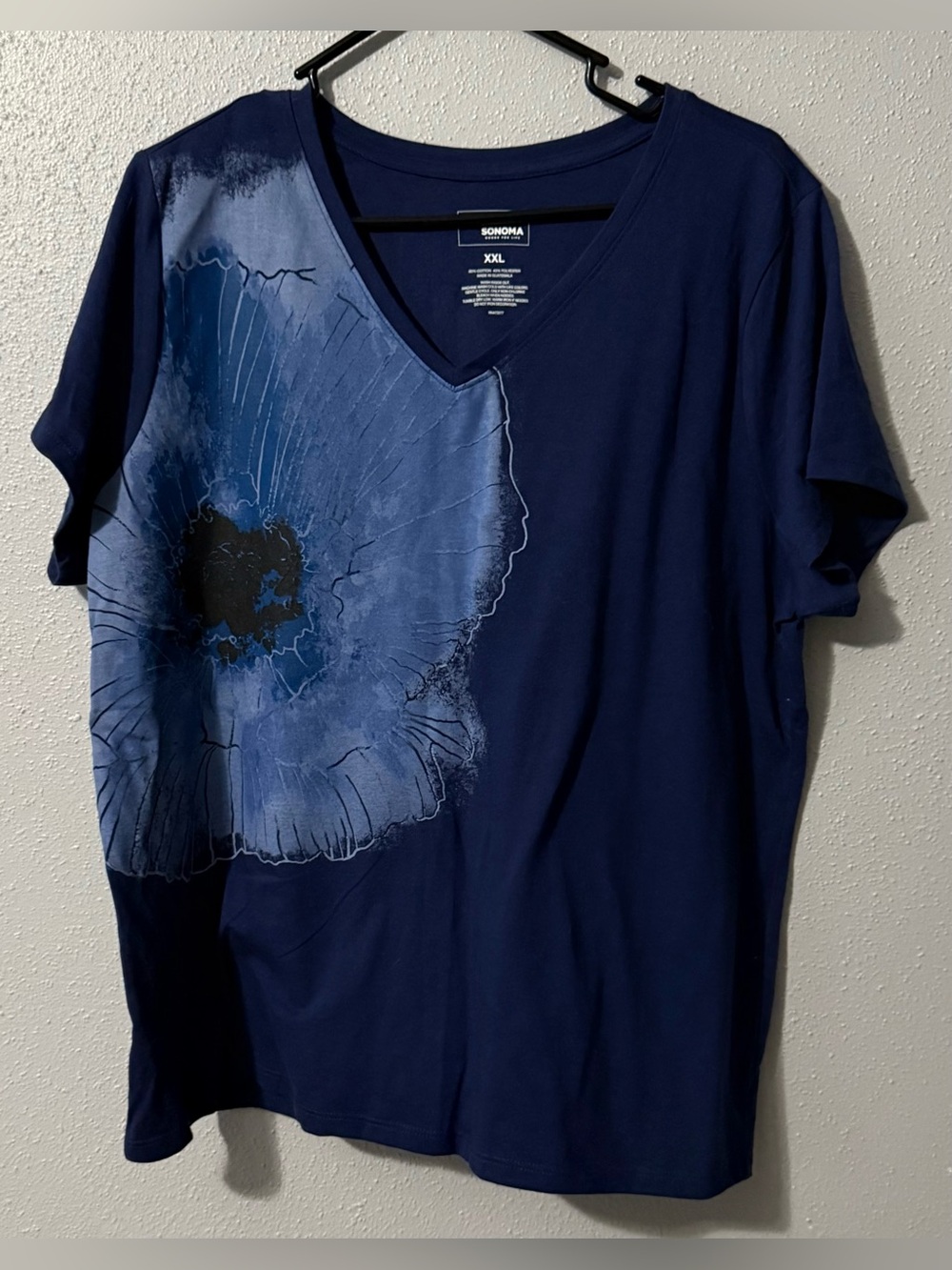 Sonoma Navy Blue V-Neck Floral Graphic Shirt